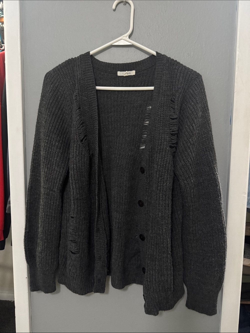 Maurices Charcoal Distressed Button-Front Women’s Cardigan